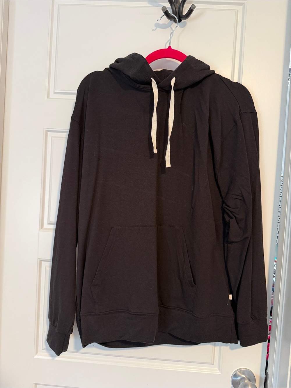 Men's Black Pullover Hoodie with Contrast Drawstrings